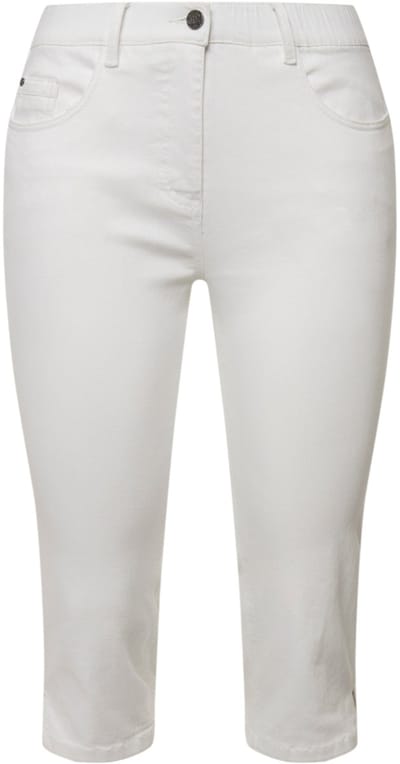 Ulla Popken - Dames - Capri-jeans Sarah smal 5-pocket model zoomsplit - Wit denim - Maat 46