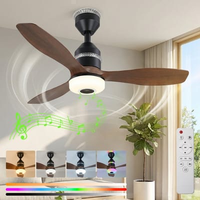 Rosnek Smart Plafondventilator met Verlichting en Bluetooth Speaker - Ø 60 cm - RGB Sfeerlicht - Stille Motor - Afstandsbediening - Dimbare LED - 3 Snelheden - Slaapkamer/Kinderkamer