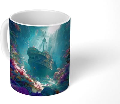 Mok - Koffiemok - Schip - Hout - Koraalriffen - Zonlicht - Mokken - 350 ML - Beker - Koffiemokken - Theemok
