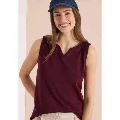Top met gespleten hals in effen kleur