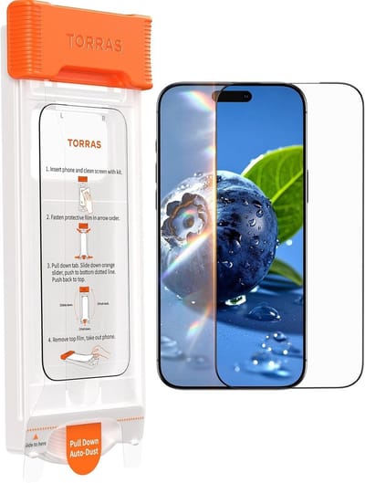 TORRAS OrigArmor 9H+ Tempered Glass Geschikt voor Apple iPhone 17 Pro Max | Screen Protector met Frame | Gemakkelijke Installatie | Volledig Dekkend | Militair Getest Glas | Anti Reflectie Glas
