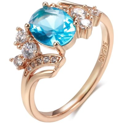 Nieuwe Mode Rose Goud Trouwring Micro-Wax Inleg Blauwe Natuurlijke Zirconia Ring voor Vrouwen Vintage Hoge Kwaliteit Dagelijkse Sieraden 10 blue