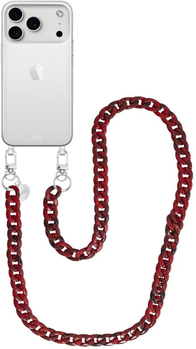 xoxo Wildhearts siliconen hoesje - Geschikt voor iPhone 17 Pro Max - Red Roses - Lang Koord - Telefoonhoesje - Hoesje met koord - telefoonkoord - Transparant hoesje - Lang rood koord