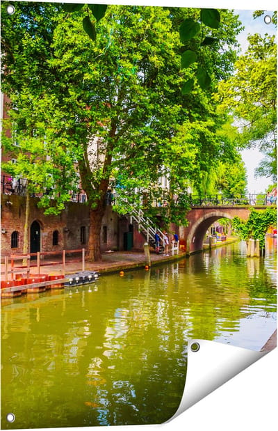 Gards Tuinposter Oudegracht in Utrecht - 60x80 cm - Tuindoek - Tuindecoratie - Wanddecoratie buiten - Tuinschilderij