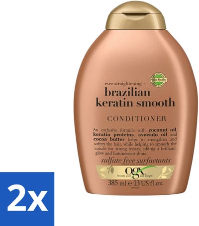 2 x OGX - Brazilian Keratin Smooth - Conditioner - Gladmakend - Herstellend - 385 ml - Keratine Conditioner - Haar Verzorging - Pluisvrij Haar - Glad Haar - Droog Haar