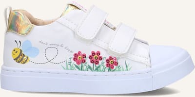 Shoesme Witte Sneaker Met Bloemen - Sneakers Kinderen - Meisjes - White Gold - Microleer - Maat 31