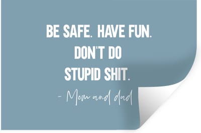 Muurstickers - Sticker Folie - Kinderen - Quotes - Papa - Be safe have fun. Don't do stupid shit - Mom and dad - 30x20 cm - Plakfolie - Muurstickers Kinderkamer - Zelfklevend Behang - Zelfklevend behangpapier - Stickerfolie