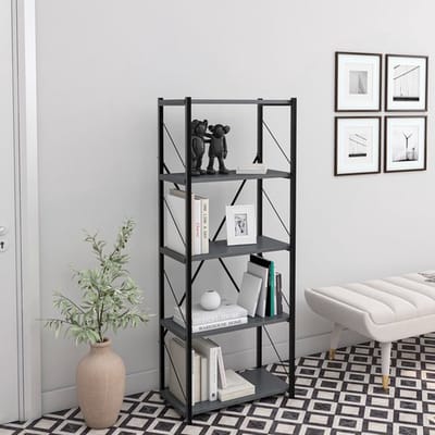 Soof&Tess Boekenkast - Antrasiet - Opbergrek Met 4 Planken - Woonkamer - Slaapkamer 24 x 39 x 150 cm - ANTRACIET / Zwart - Open Planken - Voor Kantoor