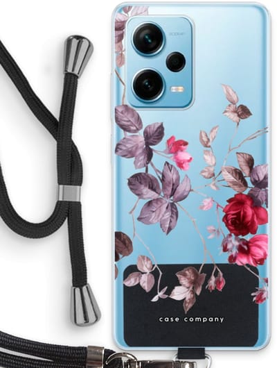 Case Company® - Hoesje met koord geschikt voor Xiaomi Redmi Note 12 Pro Plus hoesje met Koord - Mooie bloemen - Telefoonhoesje met Zwart Koord - Bescherming aan alle Kanten en Over de Schermrand