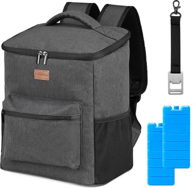 Packaway Koeltas Rugzak 25L - Incl. 2 gratis koelelementen - Incl. gratis flessenopener - Waterafstotend - Anti diefstal vak - 4 Laags geïsoleerd - Grijs