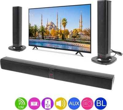Bolmans - Stereotoren - Stereo Sets - Stereo Installatie - Bluetooth - Surround Sound - Opvouwbare/Splitbare Soundbar - 75db - USB - Incl. Microfoon