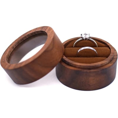 Gepersonaliseerde Houten Trouwringdoos met Transparante Ronde Verlovingsvoorstelhouder Dubbele Ringdragersdoos ceremonie koffie