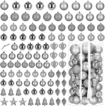 Springos Kerstballen | 100 Stuks | Zilver Tinten | Onbreekbaar