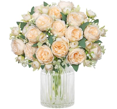 Dailygoods- Kunstpioenen 4 Bundels - Kunstbloemen Boeket - Bruiloft/Tafeldecoratie - Kunstbloemen voor Binnen - Kunstbloemen met Bessen - Perfect voor Woondecoratie