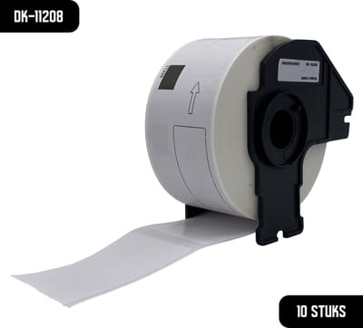 DULA Brother Compatible DK-11208 - Voorgestanst groot adreslabel - 10 rollen - 38 x 90 mm - 400 labels per rol - Zwart op wit - Papier