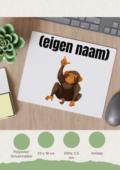 Akyol - aap met eigen naam Muismat - Aap - apen liefhebbers - leuk cadeau voor iemand die houdt van apen - cadeau - kado - 23 bij 19 cm