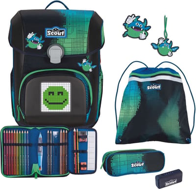 Scout Schooltas Movie Star Neo Set 4-delig Blue Pixel Blauw