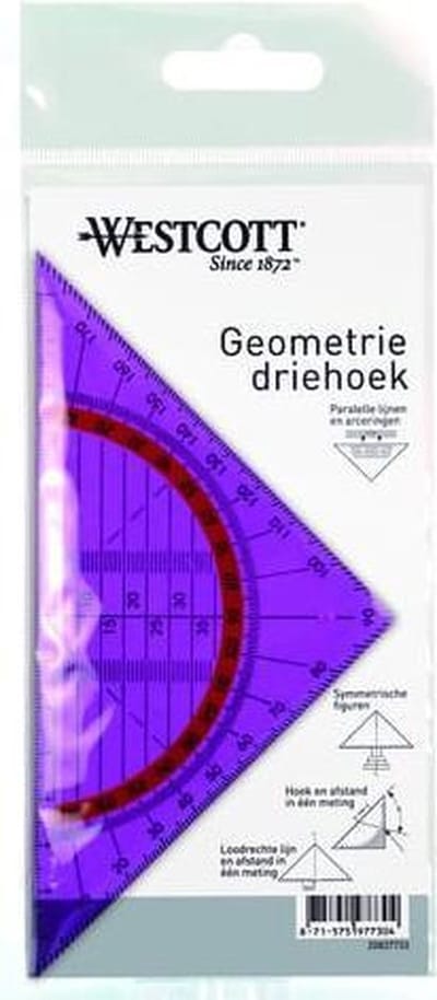 Geodriehoek Westcott basic 16 cm transparant gekleurd