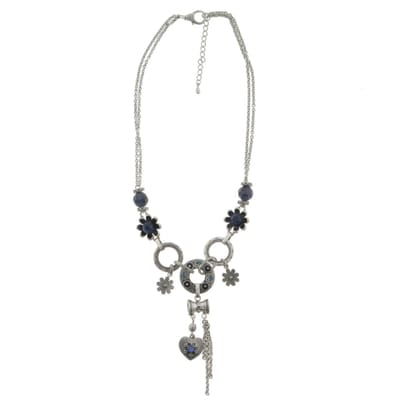 Behave - Zilver kleurige ketting - Blauw details en steentjes - Dames design 50 cm