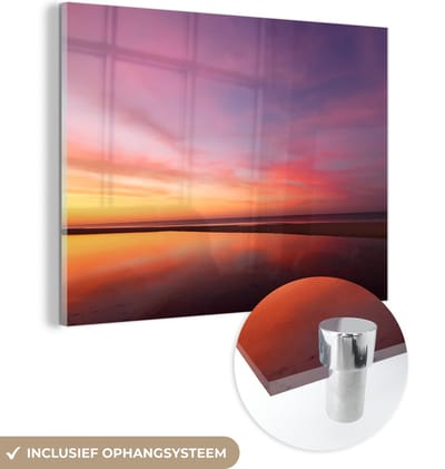 MuchoWow® Glasschilderij 120x90 cm - Schilderij acrylglas - Zee - Kleuren - Zon - Foto op glas - Muurdecoratie woonkamer - Wanddecoratie slaapkamer - Schilderijen