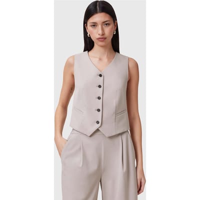 AllSaints Aleida Tri Waistcoat Greige Brown Taglia: 10 | Gilet Outlet | Donna | Marrone