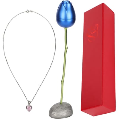 Legering Zirkoon Hanger Ketting met Sieradendoos Roze Hartvormige Ketting Valentijnscadeau blue