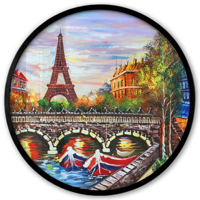 Poster in lijst Rond - Fotolijst 40x40 cm - Posters - Schilderij - Olieverf - Eiffeltoren - Parijs - Water - Ronde posterlijst zwart - Decoratie - Wanddecoratie woonkamer - Muurdecoratie slaapkamer