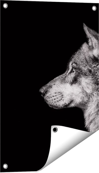 Gards Tuinposter Wolvenkop - Wolf - Zwart Wit - 40x60 cm - Tuindoek - Tuindecoratie - Wanddecoratie buiten - Tuinschilderij