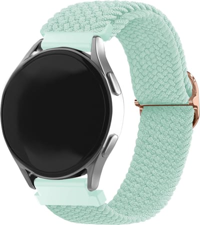 Strap-it 20mm - geweven / gevlochten nylon bandje geschikt voor Samsung Galaxy Watch 7 (40 & 44mm) / Watch 6 (Classic) / Watch 5 / 5 Pro / Watch 4 (Classic) / Watch 3 41mm / Watch 1 42mm / Active (2) / Watch FE / Gear Sport - turquoise