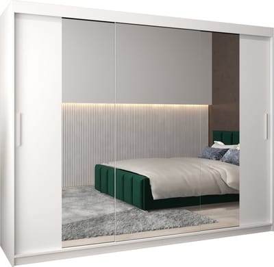 InspireMe - Kledingkast met 3 schuifdeuren, Modern-stijl, Kledingkast met planken (BxHxD): 250x200x62 - TORM II 250 Wit Mat