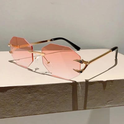 Modieuze Vintage Randloze Haak Achthoekige Zonnebril dames Voor Mannen Zonnebrillen Luxe Designer Punk Populair Nieuw Metalen Bril UV400