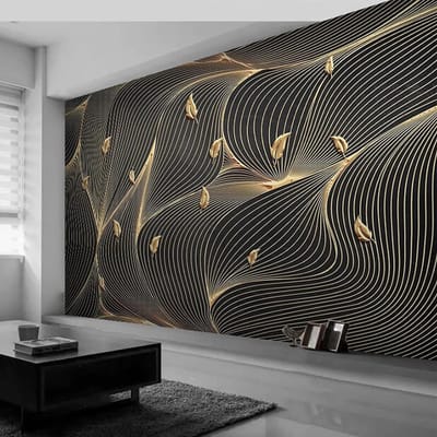 GIOBEL Zelfklevend 3d behang pvc muurschildering abstracte lijn geometrisch bladgoud woonkamer slaapkamer achtergrond muurdecoratie sticker kunst