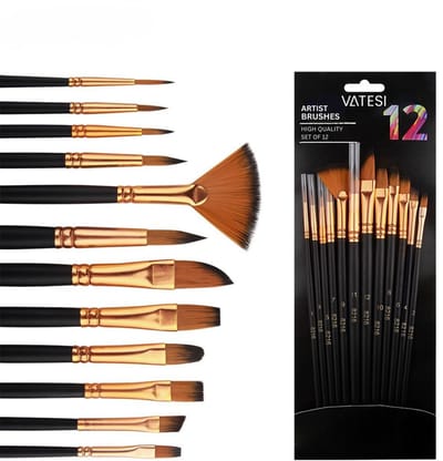 Penselenset 12 Stuks - Kwasten voor Acrylverf, Aquarel, Olieverf, Waterverf, Schmink - Geschikt voor Schilderen, Modelbouw en Gouache