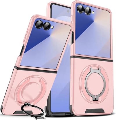 Armor Tough [360° draaibare ringstandaard] [compatibel met Magsafe] Hoesje Geschikt voor: Samsung Galaxy Z Flip 7 - Ingebouwde dia camera cover - Hybrid - Roze