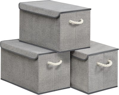 SONGMICS - Opbergbox - Opbergdoos - Deksel - 3-delig Set - Opvouwbaar - Kast Slaapkamer Woonkamer