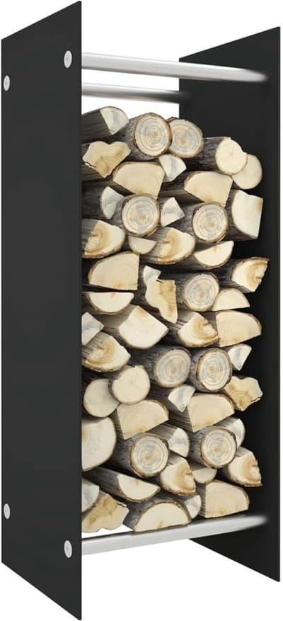 Houtrek Binnen - Stapelhouder - Haardhout Opslag - Staal Gehard Glas - 40x35x100cm - Zwart