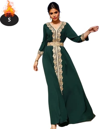 Bovista Islamitische Kleding - Djellaba Dames - Moslim Kleding - Arabisch Dames Kaftan - Alhamdulillah - Donkergroen S