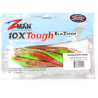 Zman Soft Lure Jerk ShadZ Geparfumeerd 7 Inch 4/Pack Nuked Chicken Glow (2222)
