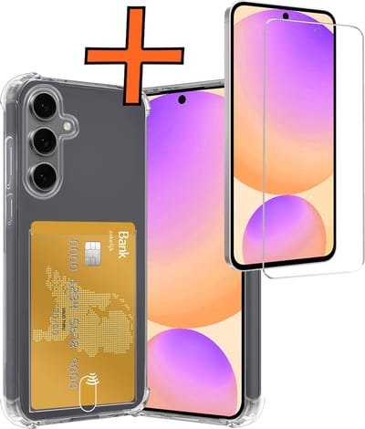 Hoes - Geschikt voor Samsung Galaxy S24 FE - Met Screenprotector - En Pashouder - En Kaarthouder - Telefoon Hoesje Shockproof - Siliconen Case - Back Cover - Shock Proof - Pasjes Houder - Transparant