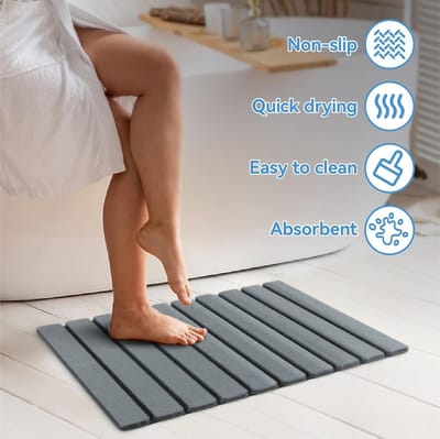 Famanu - Badmat steen, opvouwbare natuurlijke kiezelgoer anti-slip badmat, sneldrogend, super absorberend, 60 x 39 cm, douche-vloermat voor badkamer, huis en keuken