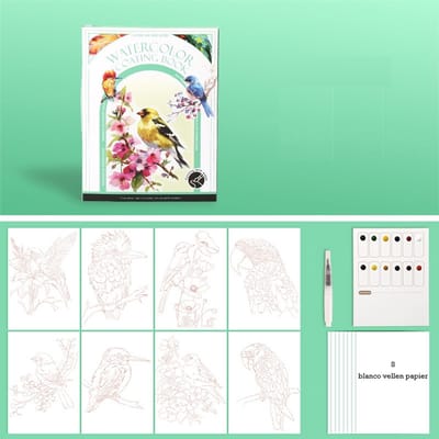DIY Aquarel schilderen/Draagbaar aquarel schilderen/Handschilderen - Kleuren - Doodle Art Make-up Schilderen, Kleurboek voor kinderen/leerlingen, 17.5×12.4 cm * 16 pagina's Bloemen en vogels
