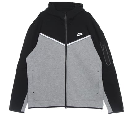 Lichtgewicht sweatshirt met capuchon en ritssluiting Sportswear Tech Fleece-hoodie voor heren, zwart/donkergrijs gemeleerd/wit