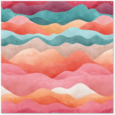 Tuinposter 200x200 cm - Tuindecoratie Golven - Kleurrijk - Abstract - Poster voor in de tuin - Buiten decoratie - Schutting tuinschilderij - Tuindoek muurdecoratie - Wanddecoratie balkondoek