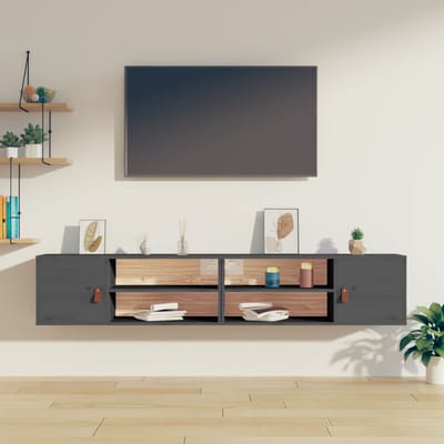 vidaXL - Wandkasten - 2 - st - 80x30x30 - cm - massief - grenenhout - grijs