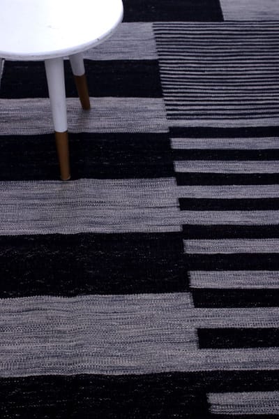 Zwart Tapijt Laagpolig Handgeweven Wollen Vloerkleed - Koho Afghan Modern Kelim 200x155 - 200x155cm- Modern - Woonkamer - Salon - Slaapkamer - Eetkamer