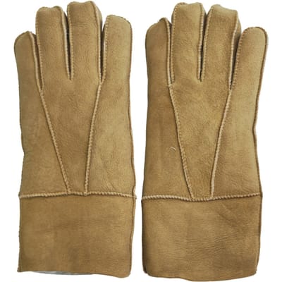Unisex Tan schapenvacht suède handschoenen met oprolbare/neerwaartse manchetten