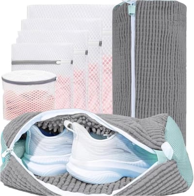 Dailygoods - 2 waszakken voor schoenen en waszak, schoenenzak met ritssluiting, microvezel, schoenbescherming, wasnet voor wasgoed, kleding, ondergoed