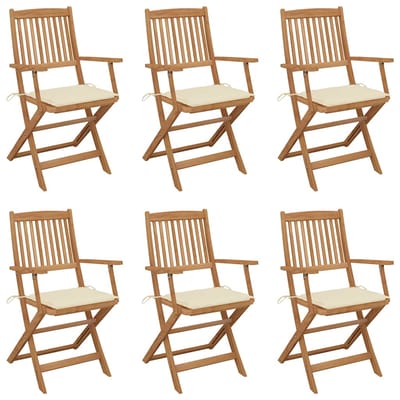 vidaXL - Inklapbare - stoelen - 6 - st - met - kussens - massief - acaciahout