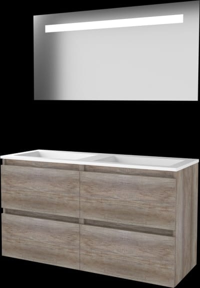 Basic-Line Economic 46 Badkamermeubelset - 120 x 46 cm - Greeploos - 4 Lades - Acryl Wastafel - Zonder Kraangat - Spiegel met LED Verlichting - Scotch Oak