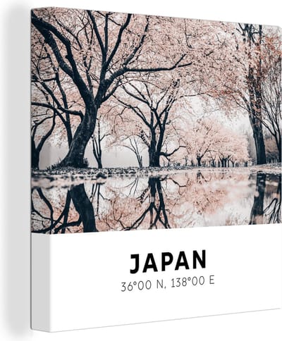 Canvas Schilderij Japan - Sakura - Lente - Roze - 20x20 cm - Wanddecoratie